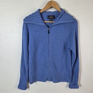 Pure Cashmere 100% Cashmere Zip Front Shawl Collar Cardigan Blue Medium